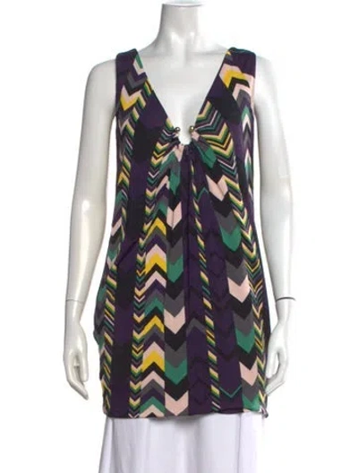Pre-owned M Missoni Patterned V-neck Top In Purple