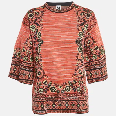 Pre-owned M Missoni Pink Floral Pattern Knit Top L