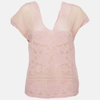 Pre-owned M Missoni Pink Floral Pattern Lurex Knit Cap Sleeve Top M