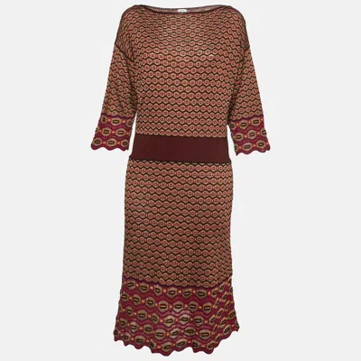 Pre-owned M Missoni Pink Honeycomb Pattern Knit Midi Dress L