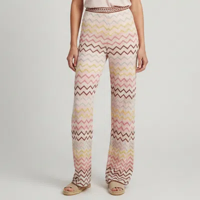Pre-owned M Missoni Pink Lurex Pointelle Knit Wide Leg Trousers Xxl
