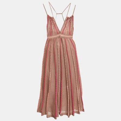 Pre-owned M Missoni Pink Patterned Lurex Knit Midi Dress M