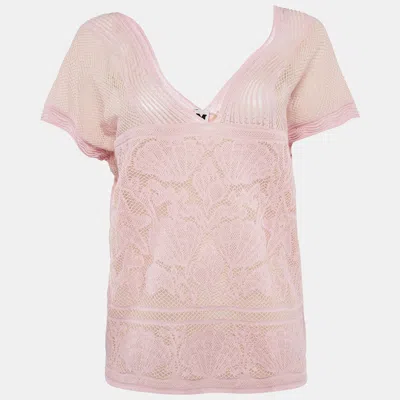 M Missoni Pink Seashell Pattern Lurex Knit V-neck Top