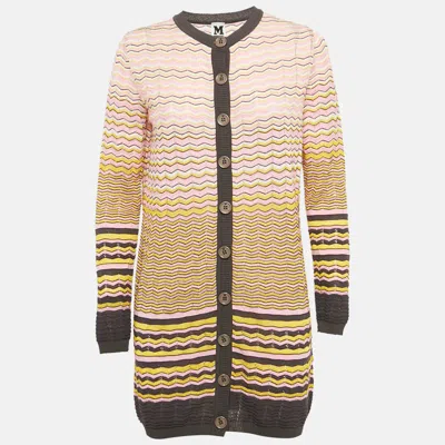 M Missoni Pink Zig Zag Knit Long Cardigan In Multi