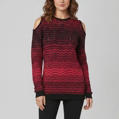 Pre-owned M Missoni Pink/black Chevron Pointelle Knit Cold Shoulder Top L