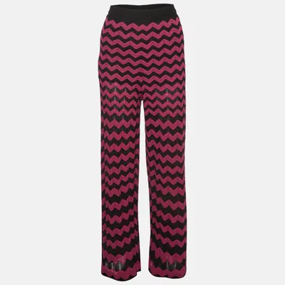 Pre-owned M Missoni Pink/black Chevron Pointelle Knit Flared Trousers Xl