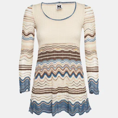 Pre-owned M Missoni Pink/blue Lurex Rib Knit Flared Top S