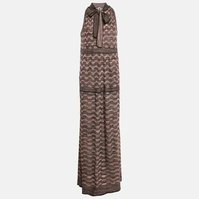 Pre-owned M Missoni Pink/multicolor Patterned Lurex Knit Halter Neck Maxi Dress L