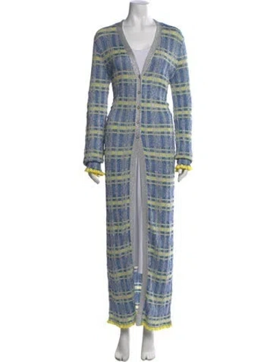 Pre-owned M Missoni Plaid Print V-neck Sweater In Blue