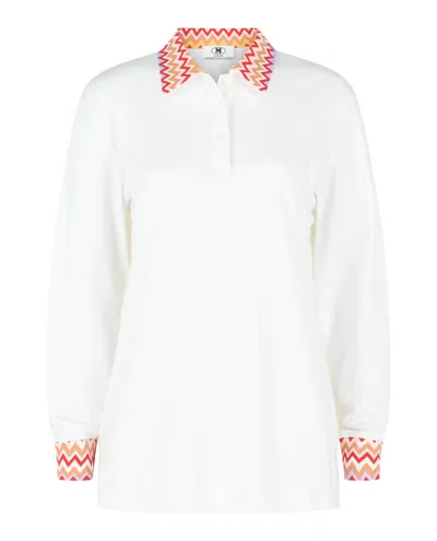 M Missoni Polo Shirt With Zig Zag Details In White