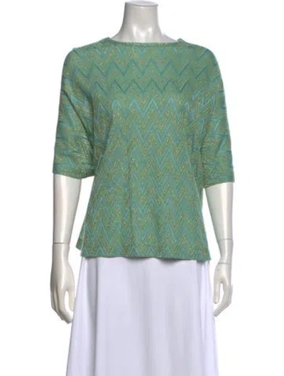 Pre-owned M Missoni Printed Bateau Neckline Top In Green