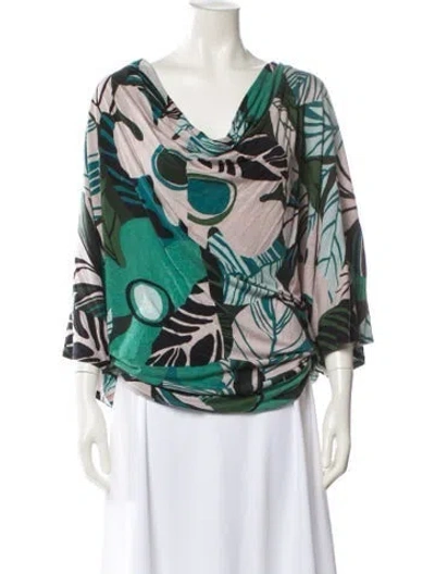 Pre-owned M Missoni Printed Cowl Neck Blouse In Green