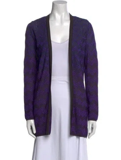 Pre-owned M Missoni Printed Open Front Sweater In Purple