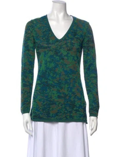 Pre-owned M Missoni Printed V-neck Sweater In Blue