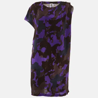 Pre-owned M Missoni Purple Butterfly Print Silk Knee Length Dress L