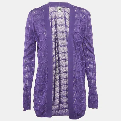 Pre-owned M Missoni Purple Chevon Knit Open Front Cardigan M