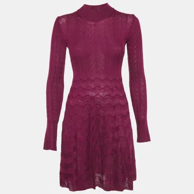 Pre-owned M Missoni Purple Crochet Knit Long Sleeve Mini Dress S