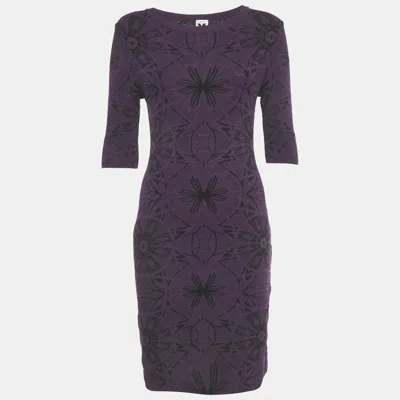 Pre-owned M Missoni Purple Floral Patterned Stretch Knit Mini Dress S
