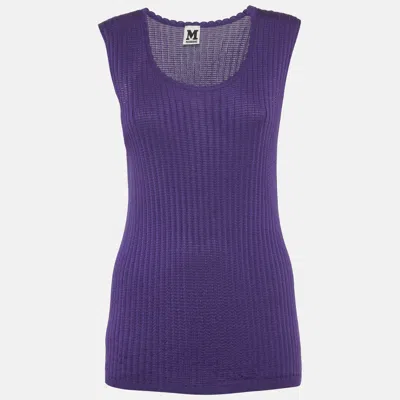 M Missoni Purple Knit Tank Top In White