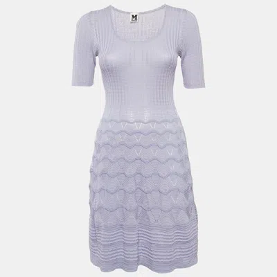Pre-owned M Missoni Purple Patterned Cotton Blend Knit Short Dress S