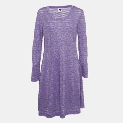 Pre-owned M Missoni Purple Patterned Lurex Knit Short Dress L