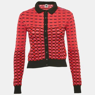 Pre-owned M Missoni Red Crochet Collar Patterned Knit Cardigan S