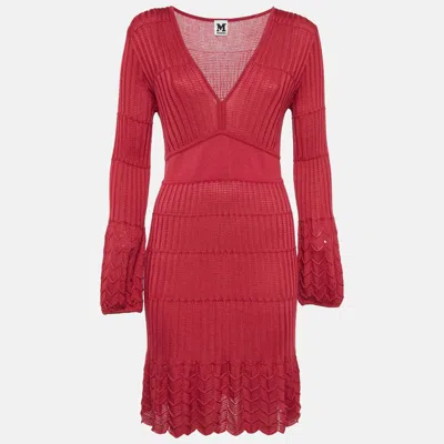 M Missoni Red Patterned Knit V-neck Midi Dress