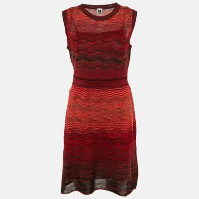 M Missoni Red/black Pattered Knit Short Dress In Multi