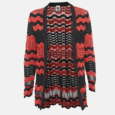 Pre-owned M Missoni Red/black Patterned Knit Open Front Cardigan S