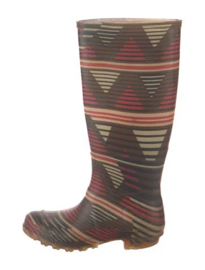 Pre-owned M Missoni Rubber Patterned Rain Boots In Brown/red