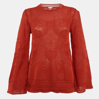 Pre-owned M Missoni Rust Orange Patterned Knit Round Neck Top M