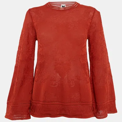 Pre-owned M Missoni Rust Orange Patterned Knit Round Neck Top S