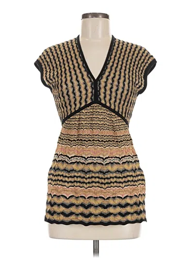 Pre-owned M Missoni Short Sleeve Top Gold Plunge Neckline Tops