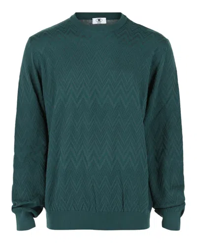 M Missoni Signature Zig Zag Patterned Sweater In Green