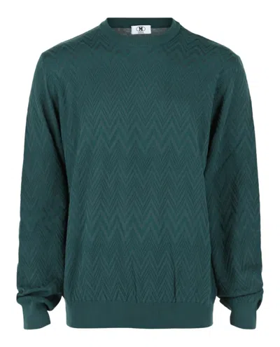 M Missoni Signature Zig Zag Patterned Sweater In Green