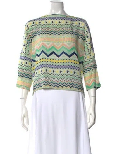 Pre-owned M Missoni Silk Patterned Top In Green