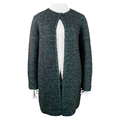 Pre-owned M Missoni Size 12 Charcoal Green Wool Blend Knit Open Front Coat