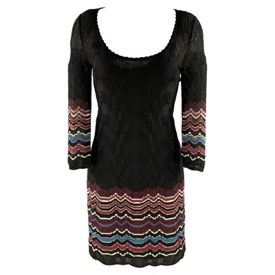 Pre-owned M Missoni Size 2 Black Viscose Wool Blend Lace Scoop Neck Dress