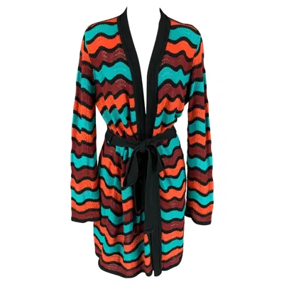 Pre-owned M Missoni Size 6 Multi-color Knitted Stripe Wool Blend Coat In Black