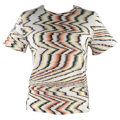 Pre-owned M Missoni Size Xl White Multi Color Zig Zag Cotton Crew Neck T-shirt