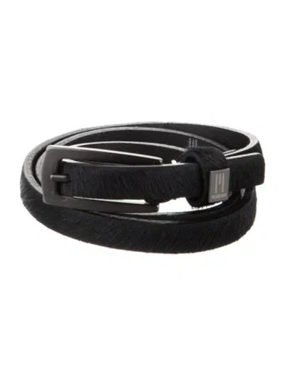 Pre-owned M Missoni Skinny Ponyhair Waist Belt In Black