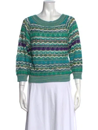 Pre-owned M Missoni Striped Bateau Neckline Sweater In Green