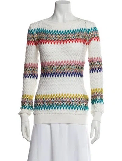Pre-owned M Missoni Striped Bateau Neckline Sweater In White