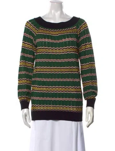 Pre-owned M Missoni Striped Bateau Neckline Top In Green