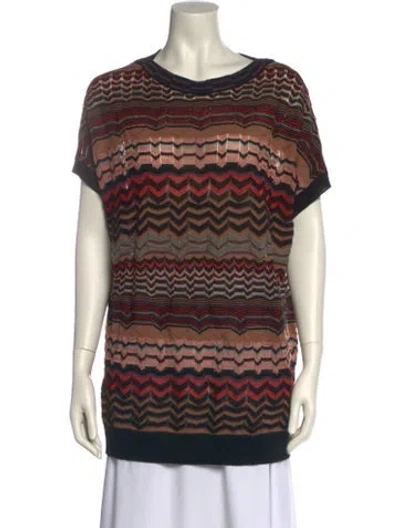 Pre-owned M Missoni Striped Bateau Neckline Tunic In Brown