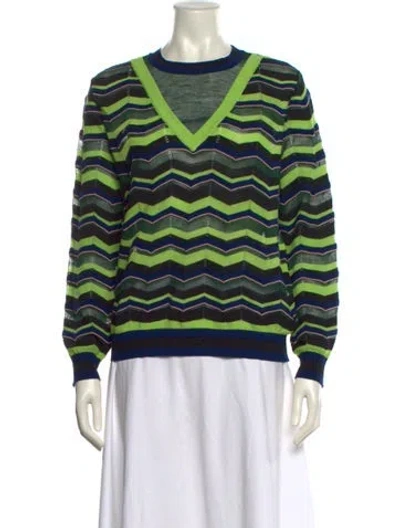 Pre-owned M Missoni Striped Crew Neck Sweater In Green