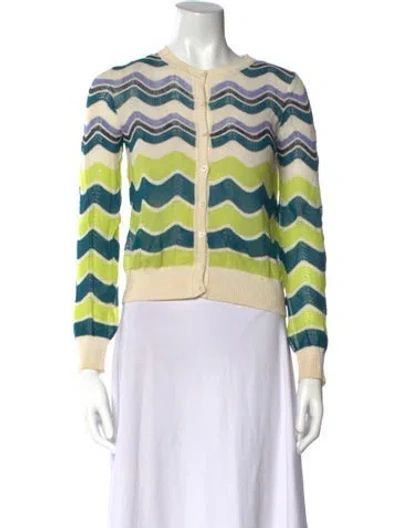 Pre-owned M Missoni Striped Crew Neck Sweater In White