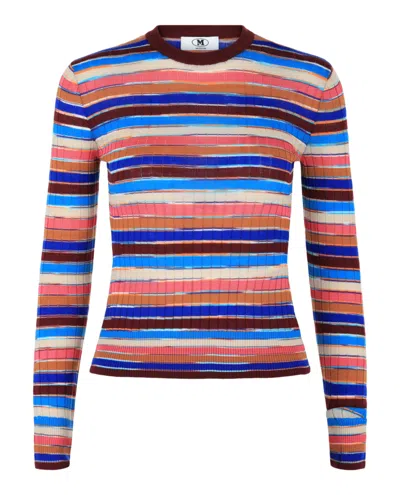 M Missoni Striped Crewneck Sweater In Brown