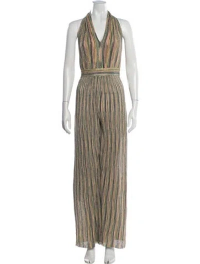 Pre-owned M Missoni Striped Halterneck Jumpsuit In Brown