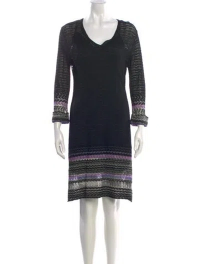 Pre-owned M Missoni Striped Knee-length Dress In Black